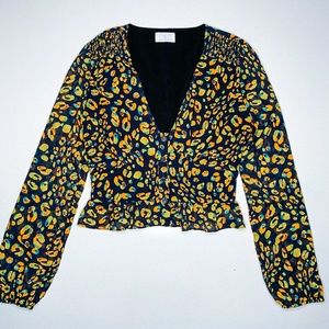 Lost and Wander Smocked Leopard Long Sleeve Top